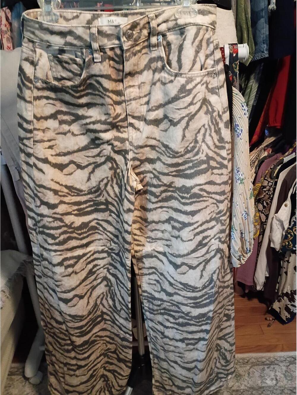 M&S size 12L Animal print wide leg jean